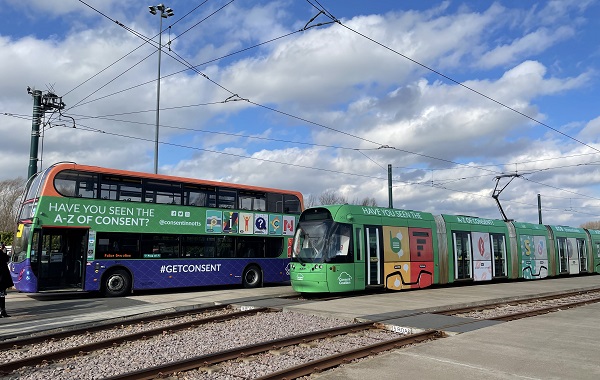 Photo of the bus and tram Wrapped in A-Z Campaign