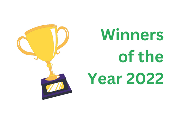 Image of a Gold Trophy with 'Winners of the Year' written in green