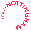 'IT'S IN NOTTINGHAM' text written in a magenta font with the text in a circle. This is the It's In Nottingham logo.