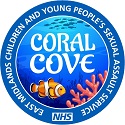 Picture of clownfish and some coral against the Sea. Above in white font is says 'Coral Cove'