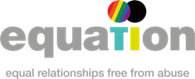 Equation written in gray, with the T picked out in teal, with a rainbow coloured circle above and the I in yellow with a black circle above.