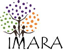 Image of two people holding up a third, with their arms outstretched like a tree. Green, purple and orange leaves.