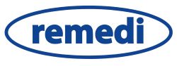 remedi-logo-no-shadow-for-website 'remedi' in blue font, inside a blue oval, against a white background