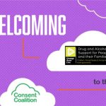 Text 'Welcoming CGL to the Consent Coalition' set against a purple background with coalition and CGL logos set in stylised coalition clouds