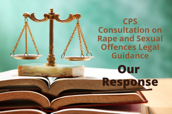 Picture of legal scales resting on books. Text reads 'CPS consultation on rape and sexual offences legal guidance. Our Response'