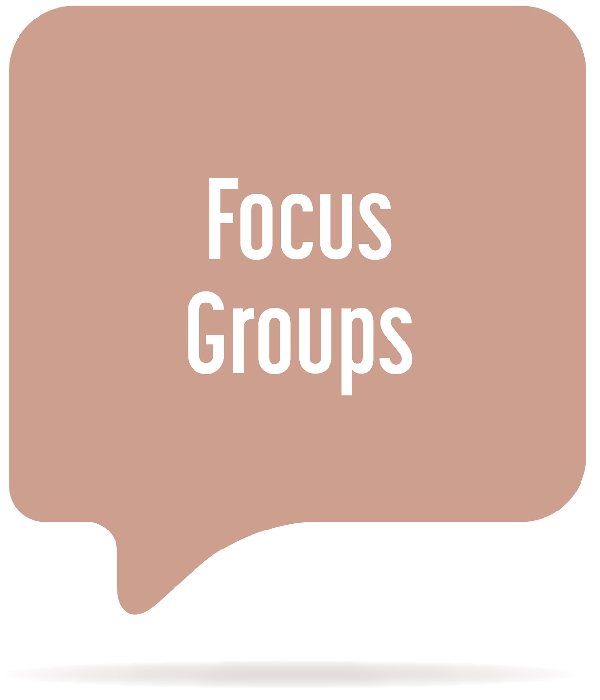 'Focus Groups' written in a peach-coloured speech bubble