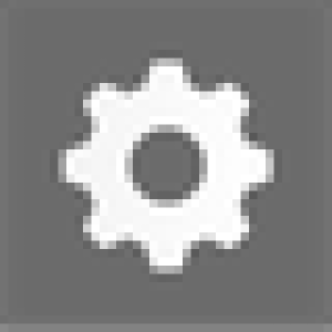 White settings cog symbol on a grey background
