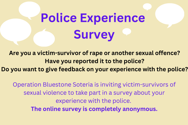 Police Experience Survey in purple writing on a pale yellow background