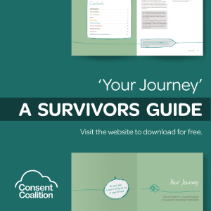 'Your Journey - A Survivor's Guide - written in white against a green background. With part of the title page/first page shown.