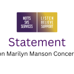Notts SVSS Logo, followed by the words 'Statement on Marilyn Manson Concert.'