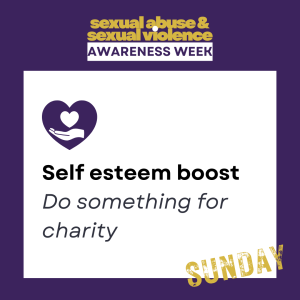A purple background, with SASVAW logo in. In a white box reads 'Self-esteem boost - do something for charity.'
